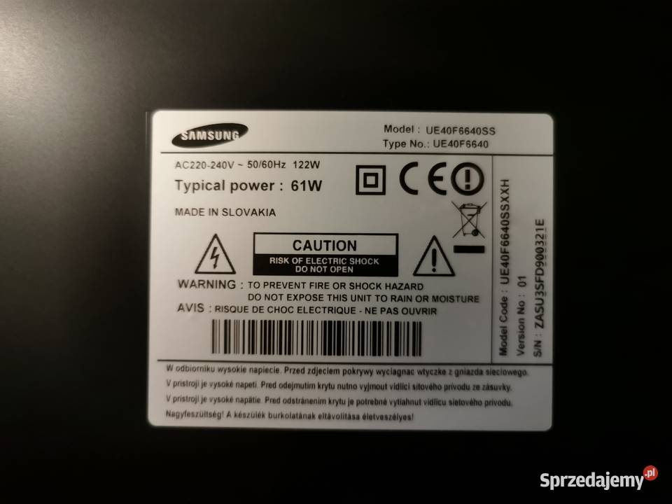 Samsung UE40F6640 na części Samsung Tychy sprzedam