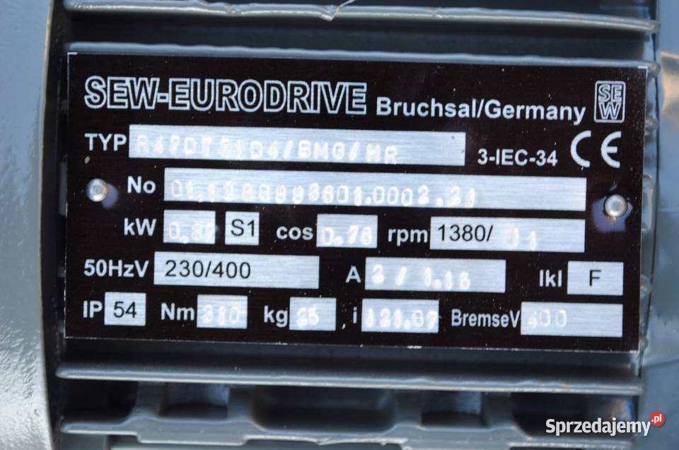 Motoreduktor 037kw 11obr z hamulcem SEW Kargowa