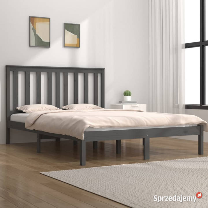 Rama łóżka szara lite drewno sosnowe 200 x 200 Warszawa