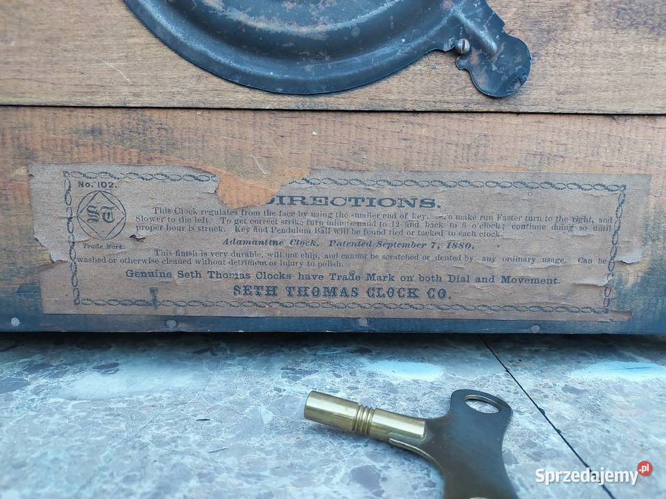 225 Stary amerykański zegar Seth Thomas patent Tczew