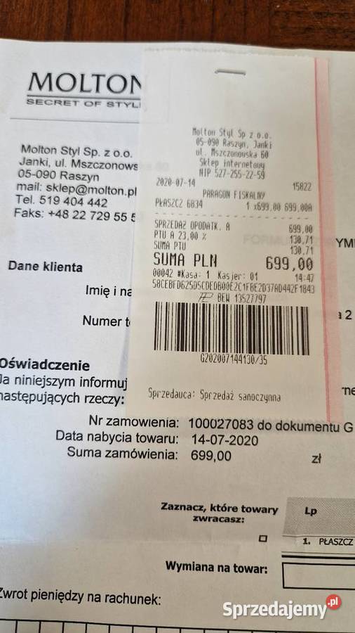 PŁASZCZ z kapturem marki Molton biały XL biały lubelskie Lublin