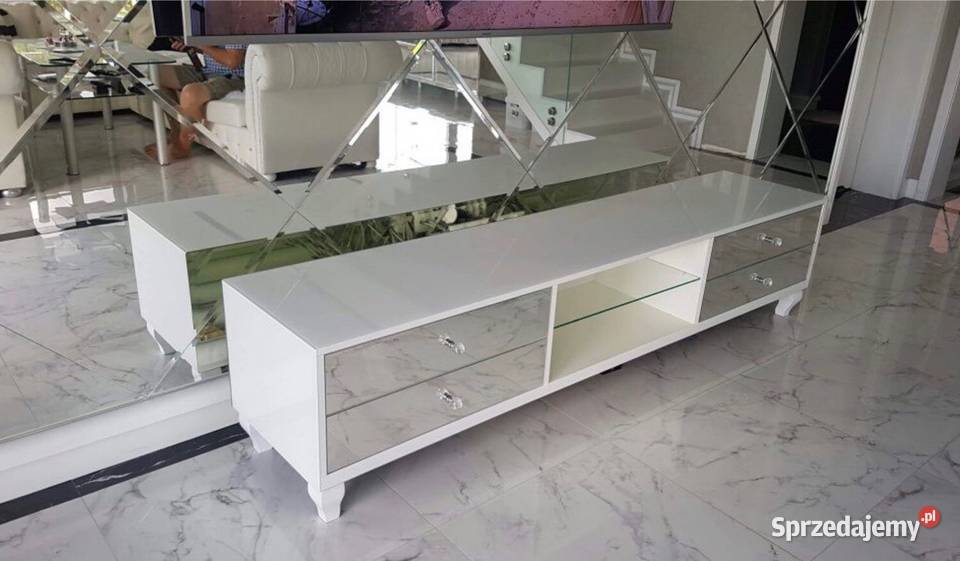 Komoda RTV biała glamour noga Ludwik gałka chrom wielkopolskie Kępno sprzedam