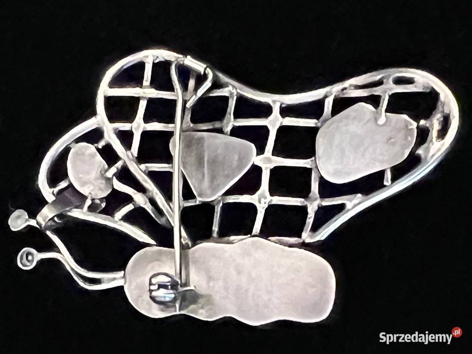 Srebrny wisior broszka motyl perły akwamaryn Warszawa