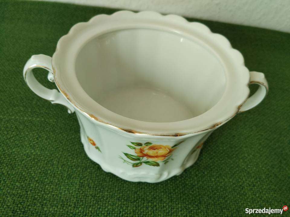 Cukiernicabomboniera porcelana żółte róże Porcelana i szkło