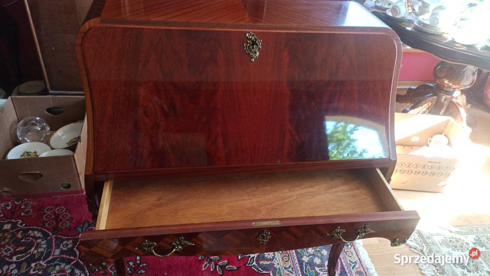 Sekretarzyk Intarsje Okucia Politura Zaokrąglone Gdańsk