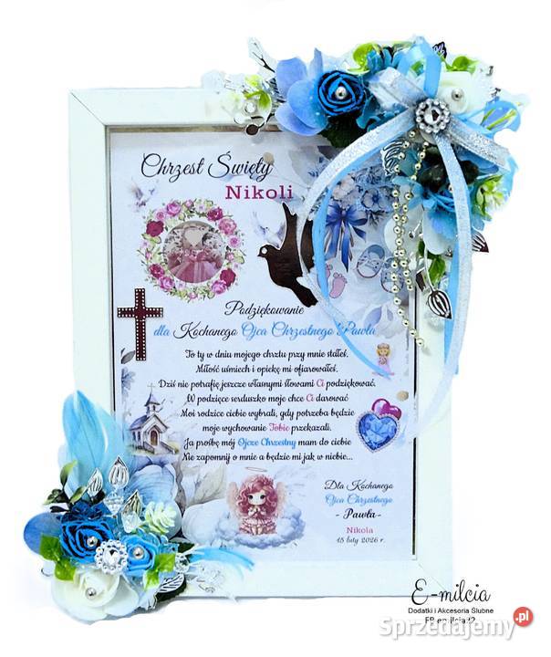 Podziękowanie OJCA CHRZESTNEGO RAMKA 3D CHRZEST lubuskie Zielona Góra