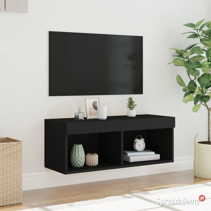 Szafka TV z LED czarna 80x30x30 WM837143 Warszawa