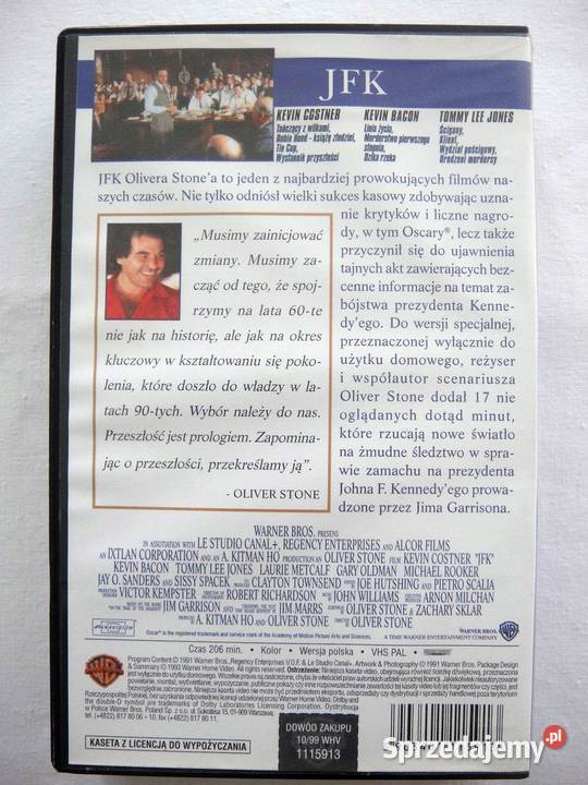 JFK Oliver Stone Kevin Costner kaseta video VHS Kielce sprzedam