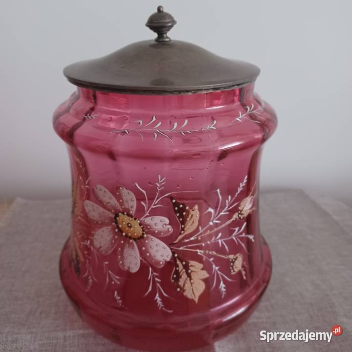 Malowany recznie szklany wazon misa i przykrywką Wrocław