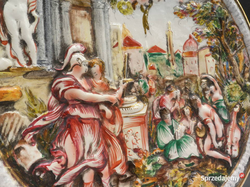 Patera dekoracyjna Capodimonte Włochy scena wielkopolskie Raszków