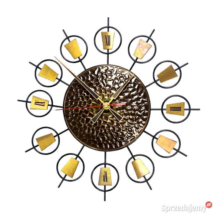 Zegar ścienny sunburst metal i mosiądz żółty Dom i Ogród sprzedam