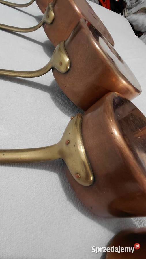 Zestaw siedmiu Francuskich rondli miedzianych Krzykawa sprzedam