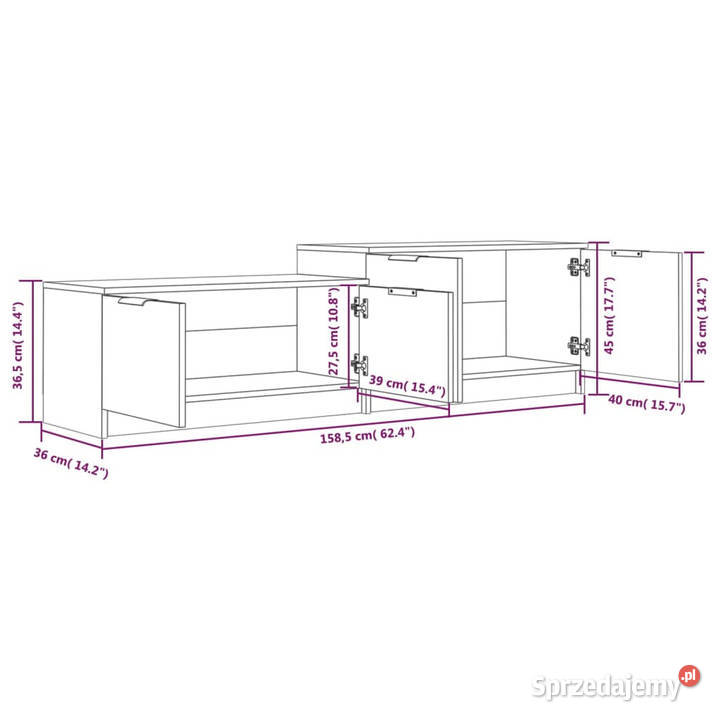 Szafka pod telewizor przydymiony dąb 1585x36x45 mazowieckie Warszawa