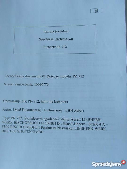 dtr instrukcja obsługi spycharka liebherr PR 712
