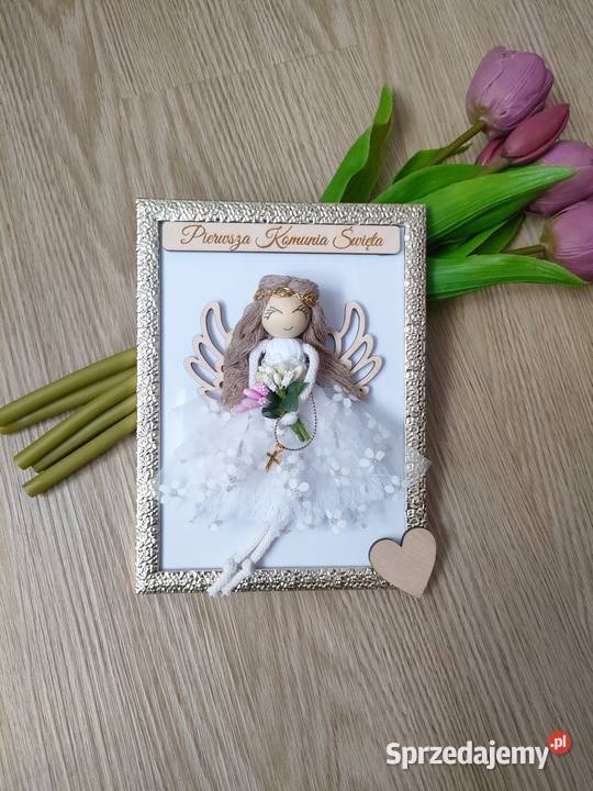 Pamiątka Komunii Świętej Anioł w ramce Goleniów sprzedam