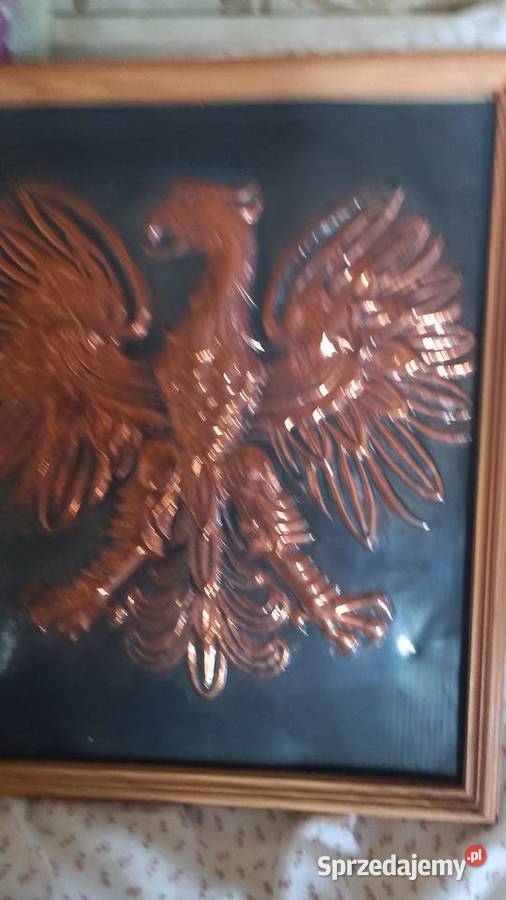GodłoOrzeł w miedzi w drewniamej ramie Warszawa