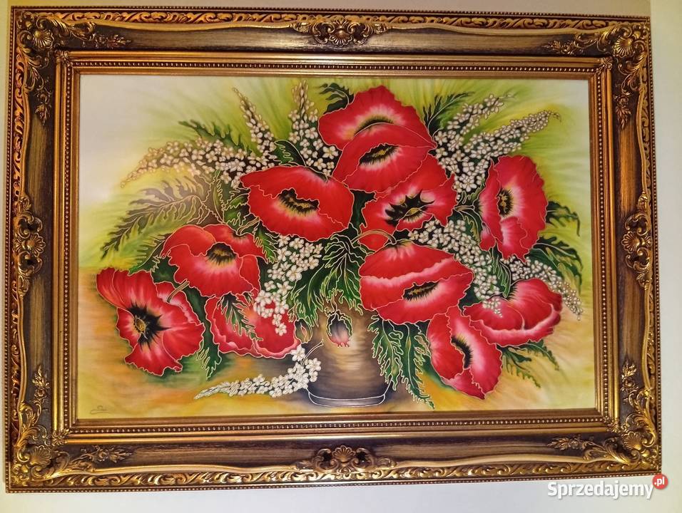Obraz maki malowane na jedwabiu pomorskie