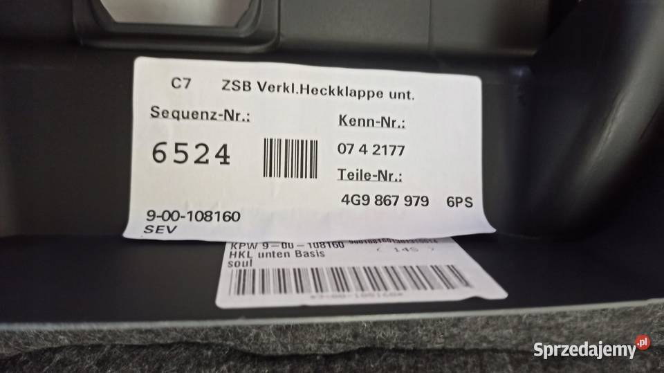 AUDI A6 C7 TAPICERKA KLAPY BAGAŻNIKA 4G9867973 osobowe Osłony i zaślepki Wyposażenie wnętrza