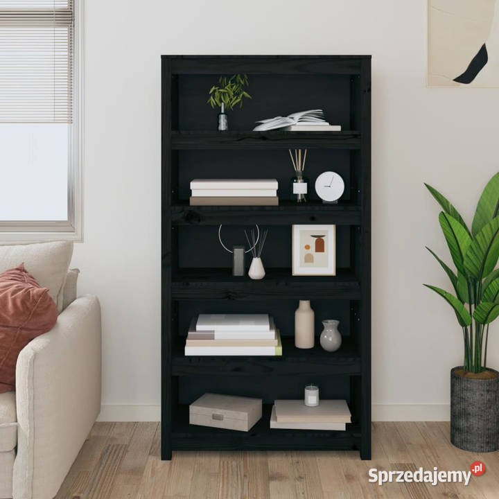 Regał na książki czarny 80x35x154 lite drewno Warszawa