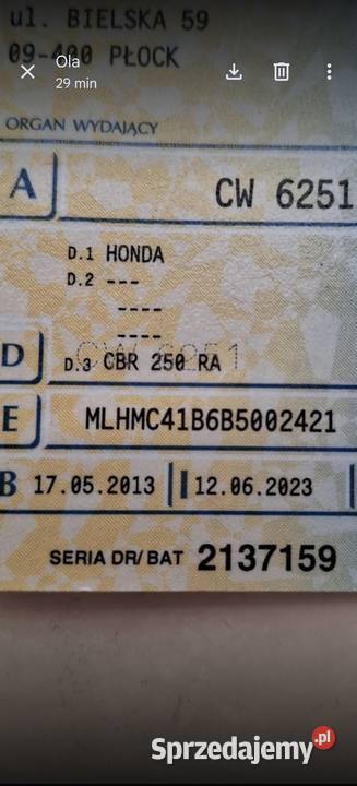 Honda CBR 250R 250cm3 Płock