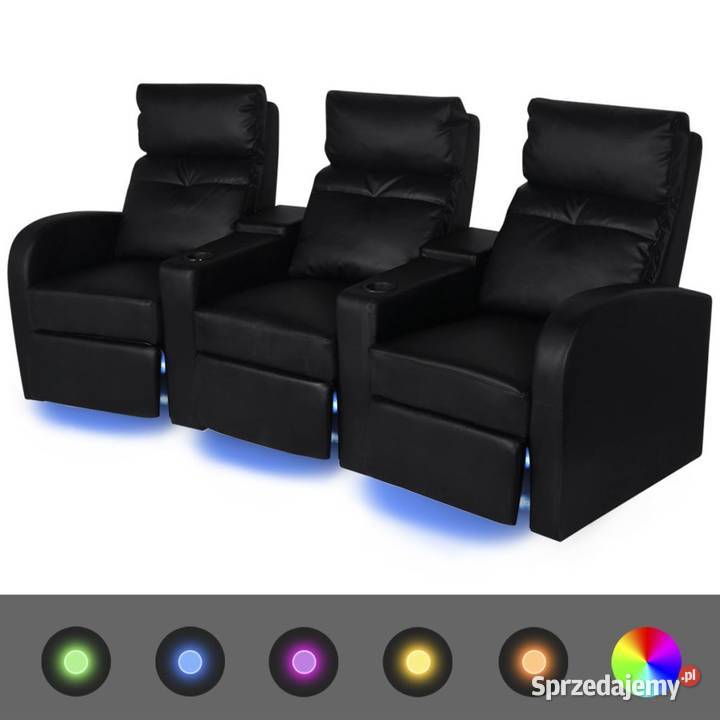 vidaXL Fotele kinowe 3 osobowe, czarna, sztuczna 243600
