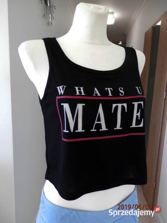 Bluzka Bershka Crop Top Krótki Czarny Z Napisem