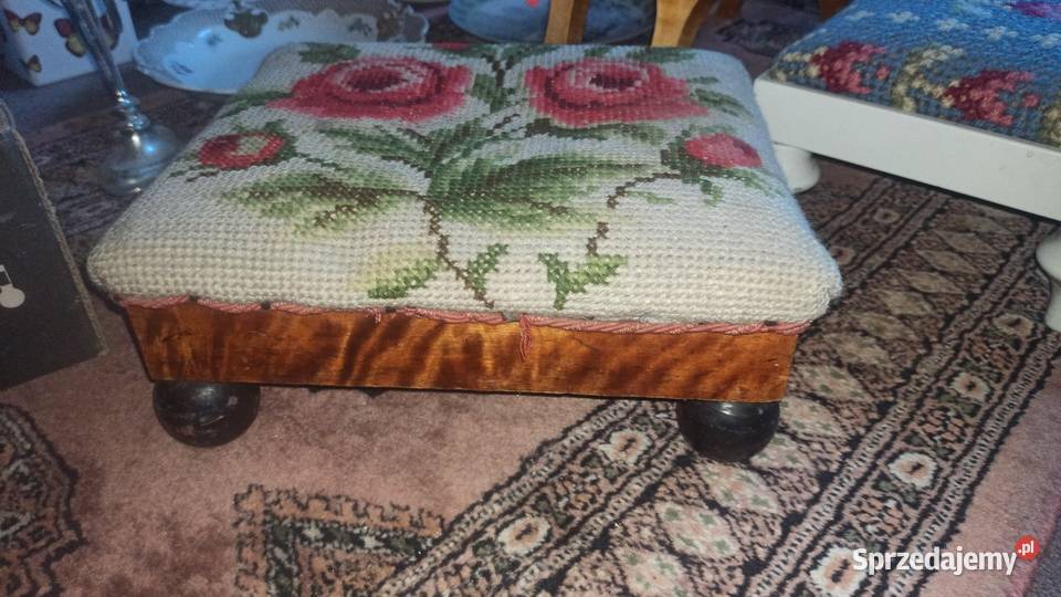 Podnóżek Na nóżkach Drewno białe niebieski Gdańsk