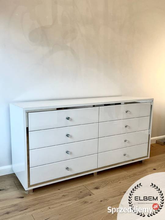Biała szklana komoda w stylu Glamour dolnośląskie Wrocław