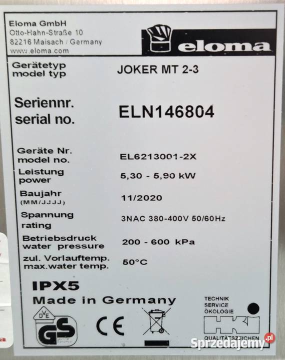 NOWY Piec KonwekcyjnoParowy Eloma JOKER MT 23 z Białystok