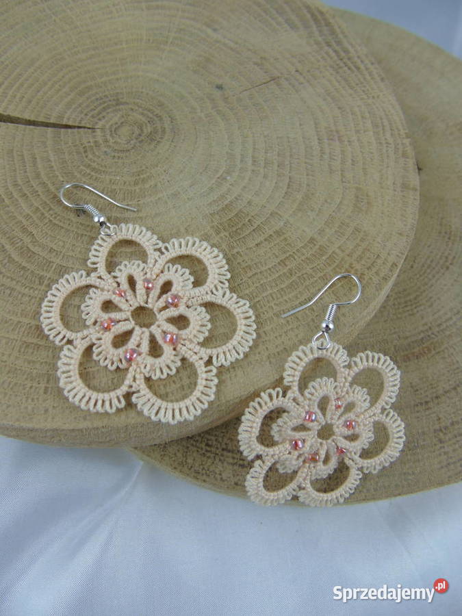 Kolczyki frywolitkowe różne wzory i kolory Wiśniowa