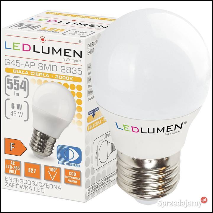 Żarówka LED LEDLUMEN E27 6W 45W 554lm ciepła Żarówki i świetlówki