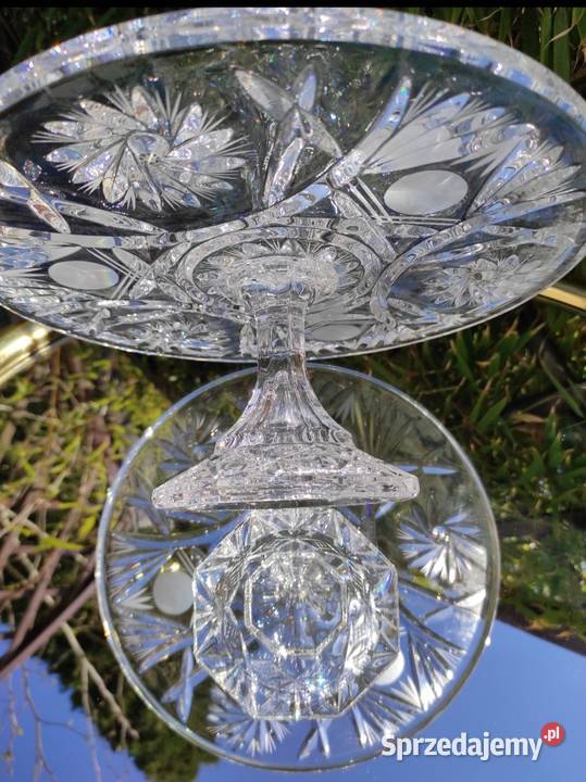 ELEGANCKA PATERA TORTOWNICA Z GRUBEGO KRYSZTAŁU Porcelana i szkło łódzkie Pabianice