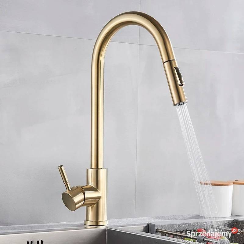 Bateria kuchenna z wylewką 1 złota szczotkowana Katowice sprzedam