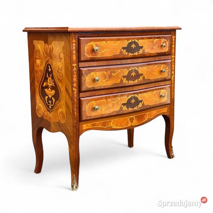 Intarsjowana komoda na giętych nogach 3 szuflady