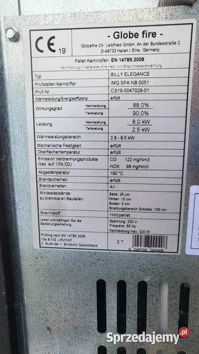 Kominek Piec na pellet Globe Fire grzejnik pelet Piece wolnostojące Zielona Góra