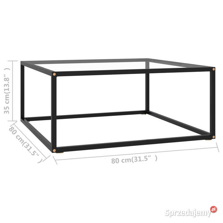 Stolik kawowy czarny hartowane szkło 80x80x35