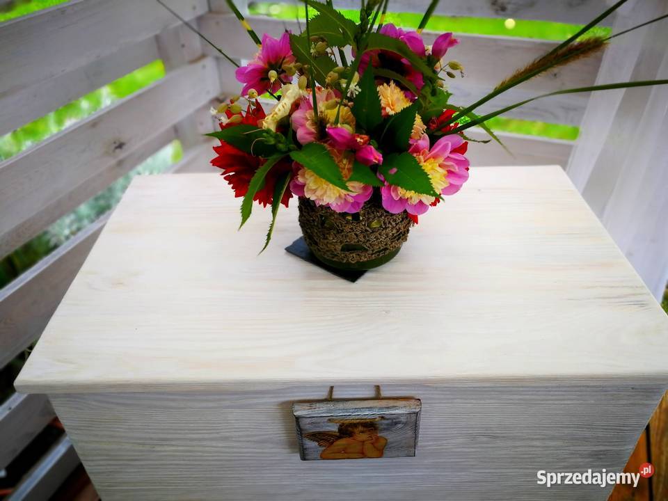 Skrzynia rustykalna siedzisko kufer ławka biała 65cm Radków