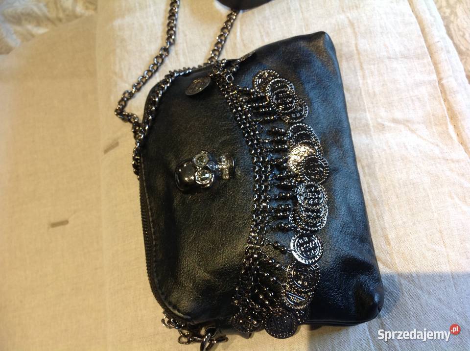 Czarna Torebka Skórzana Damska łańcuszek j nowa