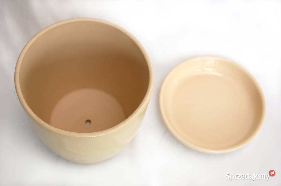 Ceramik doniczka ceramiczna z podstawką beżowa beżowy lubelskie Lublin