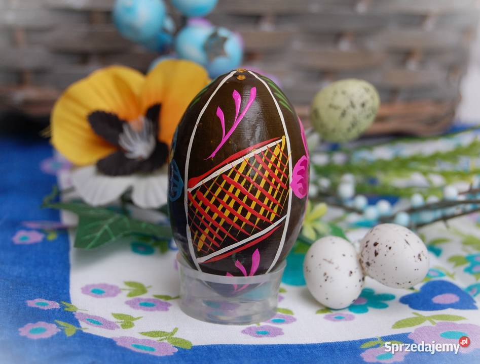 Stara pisanka drewniana ręcznie malowana 65 wielokolorowy Lublin