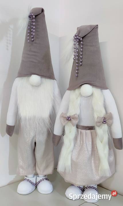 Skrzaty świąteczne krasnale gnomy para pudrowy Lipnica