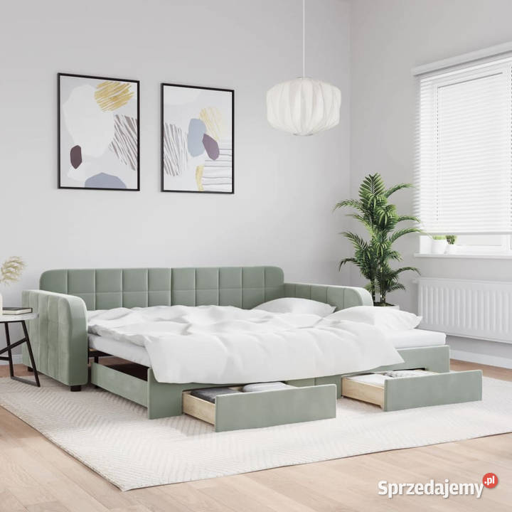 Sofa rozsuwana z szufladami jasnoszara aksamit mazowieckie Warszawa