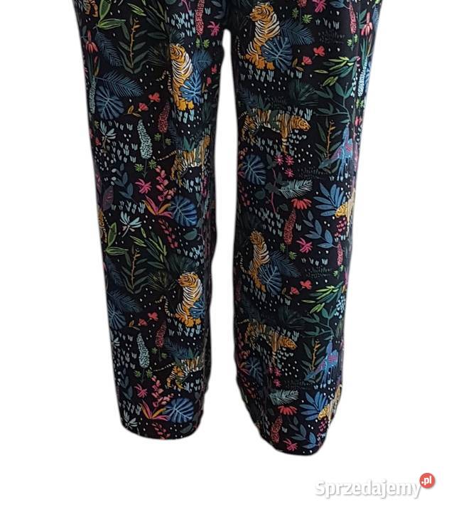 Damskie spodnie materiałowe czarne wzorzyste czarny Moda i Styl Chrzanów