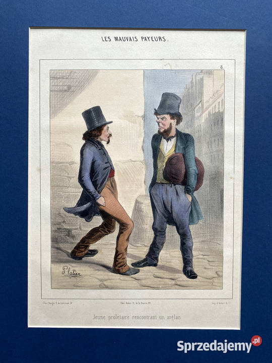 Oryginalna Litografia XIX w Les Mauvais Payeurs