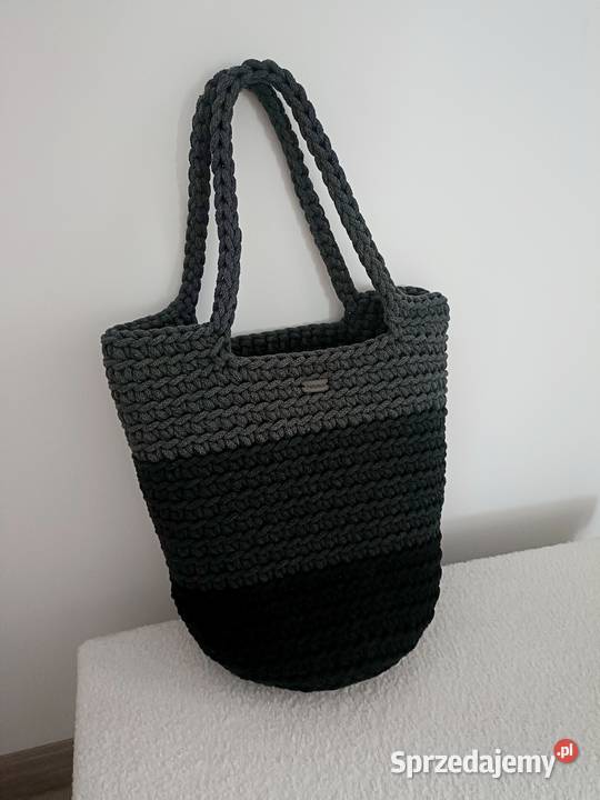 Torebka ze sznurka handmade szary/srebrny Jawornik Polski