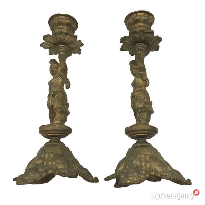 Stare mosiężne świeczniki komplet Kraków