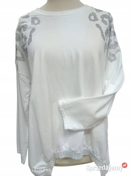 Bluza damska CEKINY biala asymetryczna biust 128 Pątnów