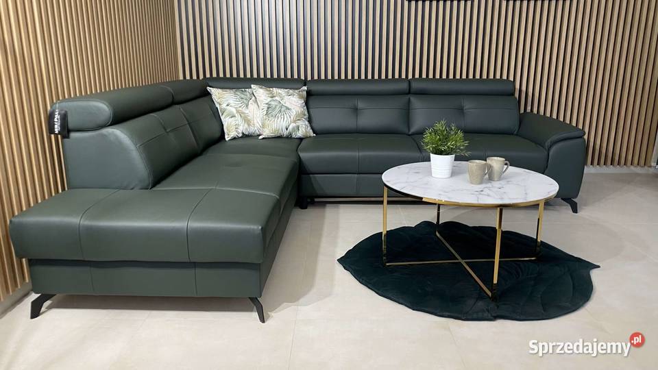 Narożnik Siella skóra naturalna 100 spanie Piasek