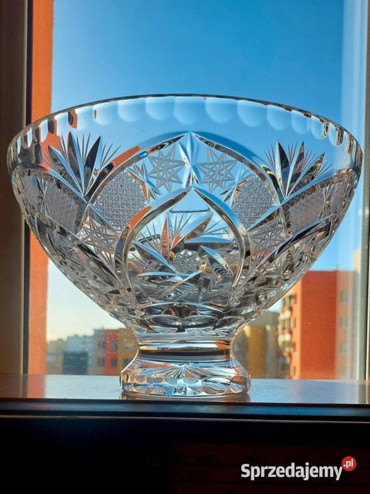 Piękna duża patera kryształowa PRL Wrocław