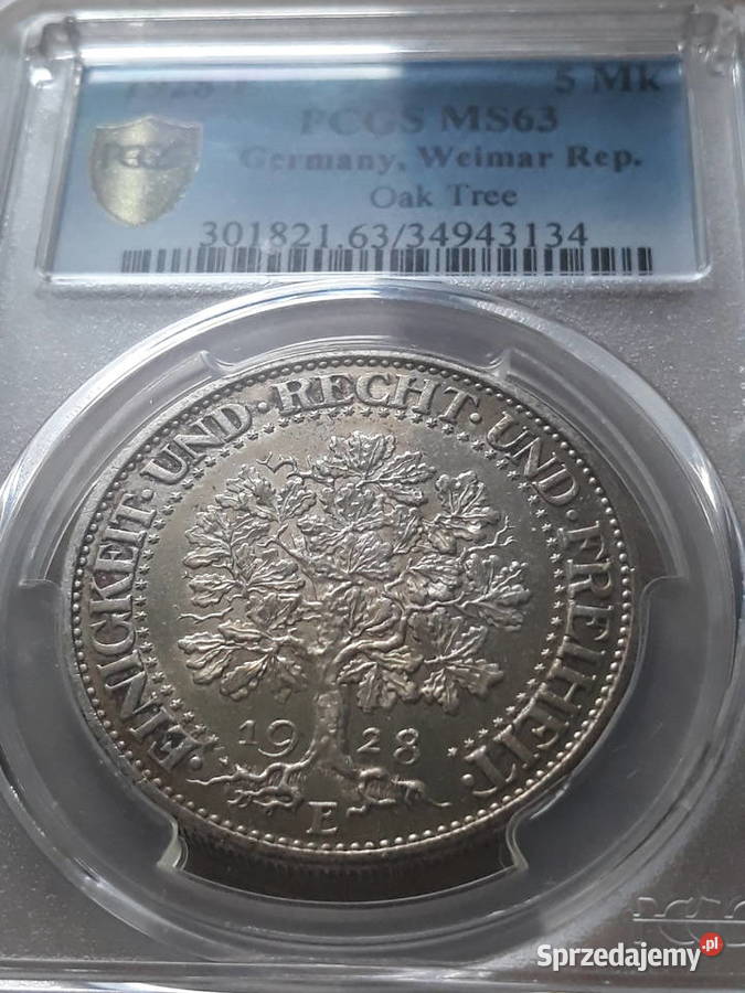 5 Marek WeimarNiemcy 1928 r Dąbmen E PCGS MS 63 Antyki, Sztuka, Kolekcje wielkopolskie sprzedam